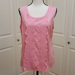 Talbots Applique Sleeveless Top Pink Large